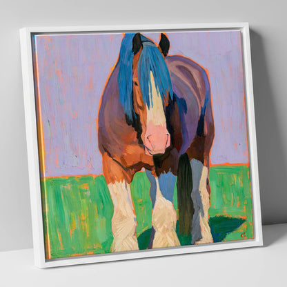 Vibrant Heavy Horse Portrait horse breed canvas wall art in white frame