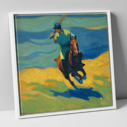 Vivid Polo Strike polo horse canvas wall art in white frame