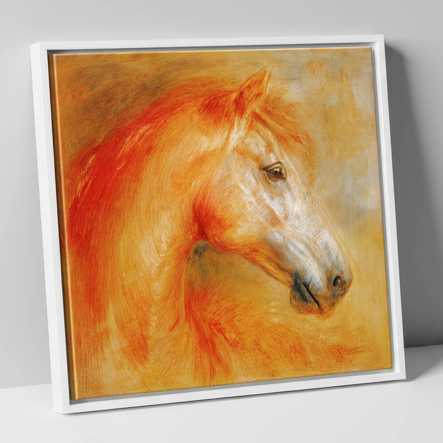Radiant Equine Profile horse portrait canvas wall art in white frame