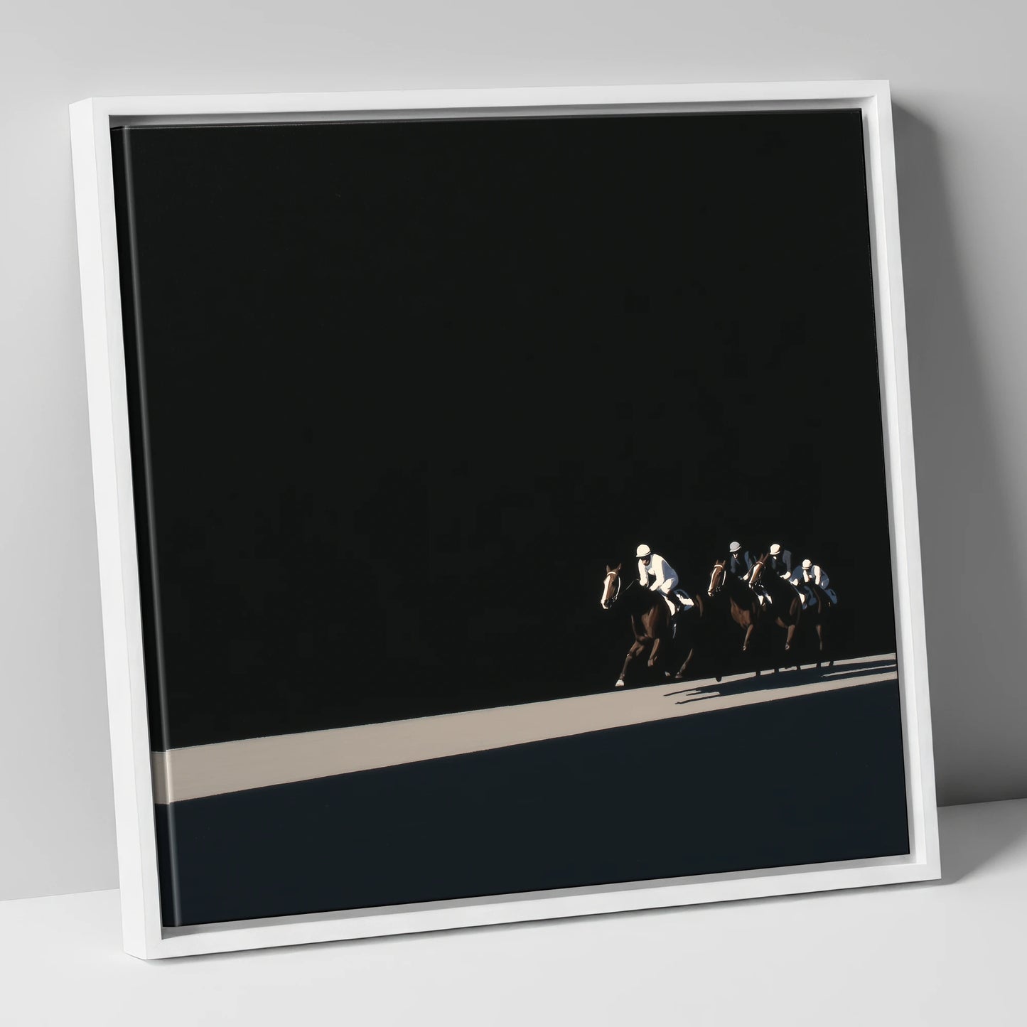 Speed in Shadows racing horse canvas wall art in white frame