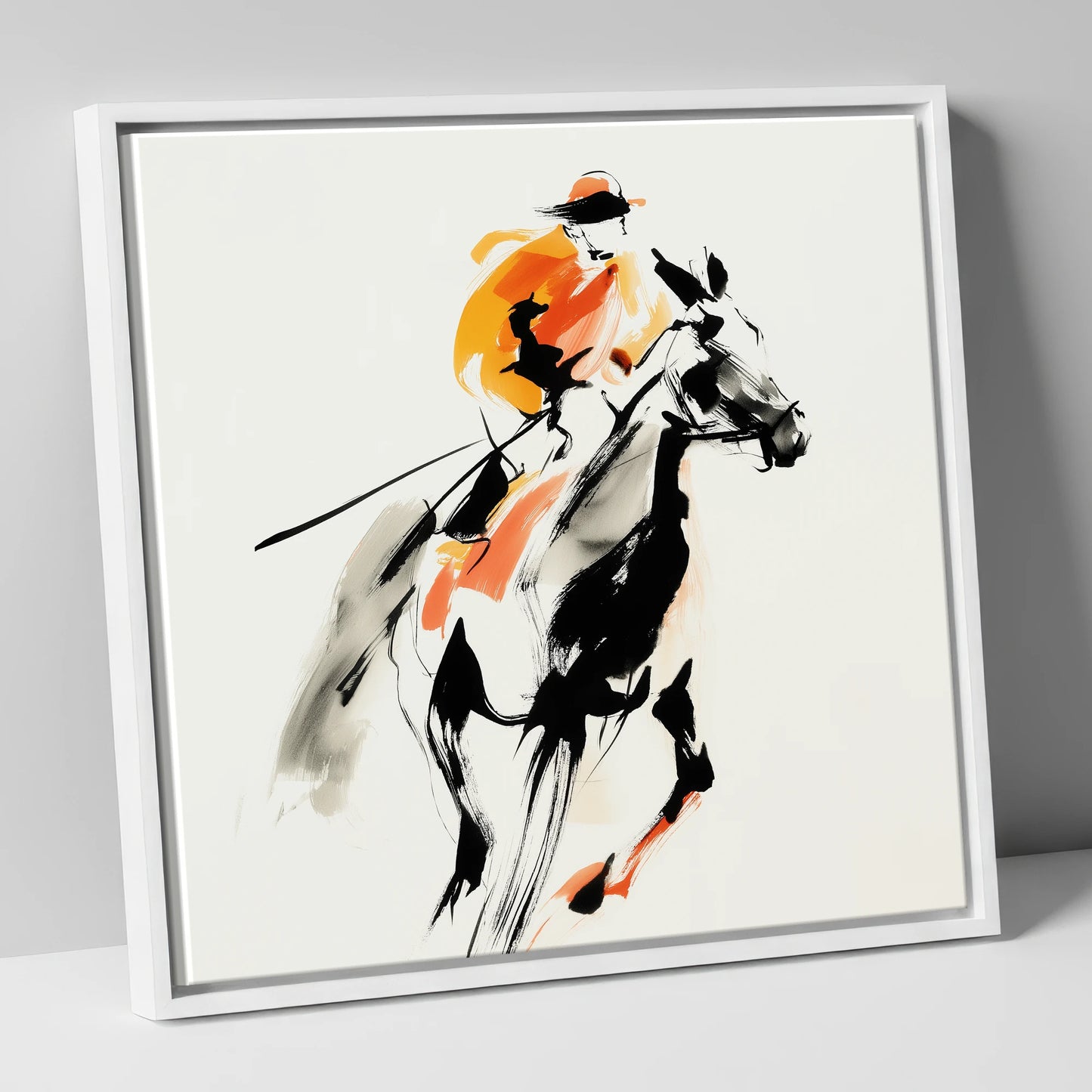 Amber Pace racing horse canvas wall art in white frame