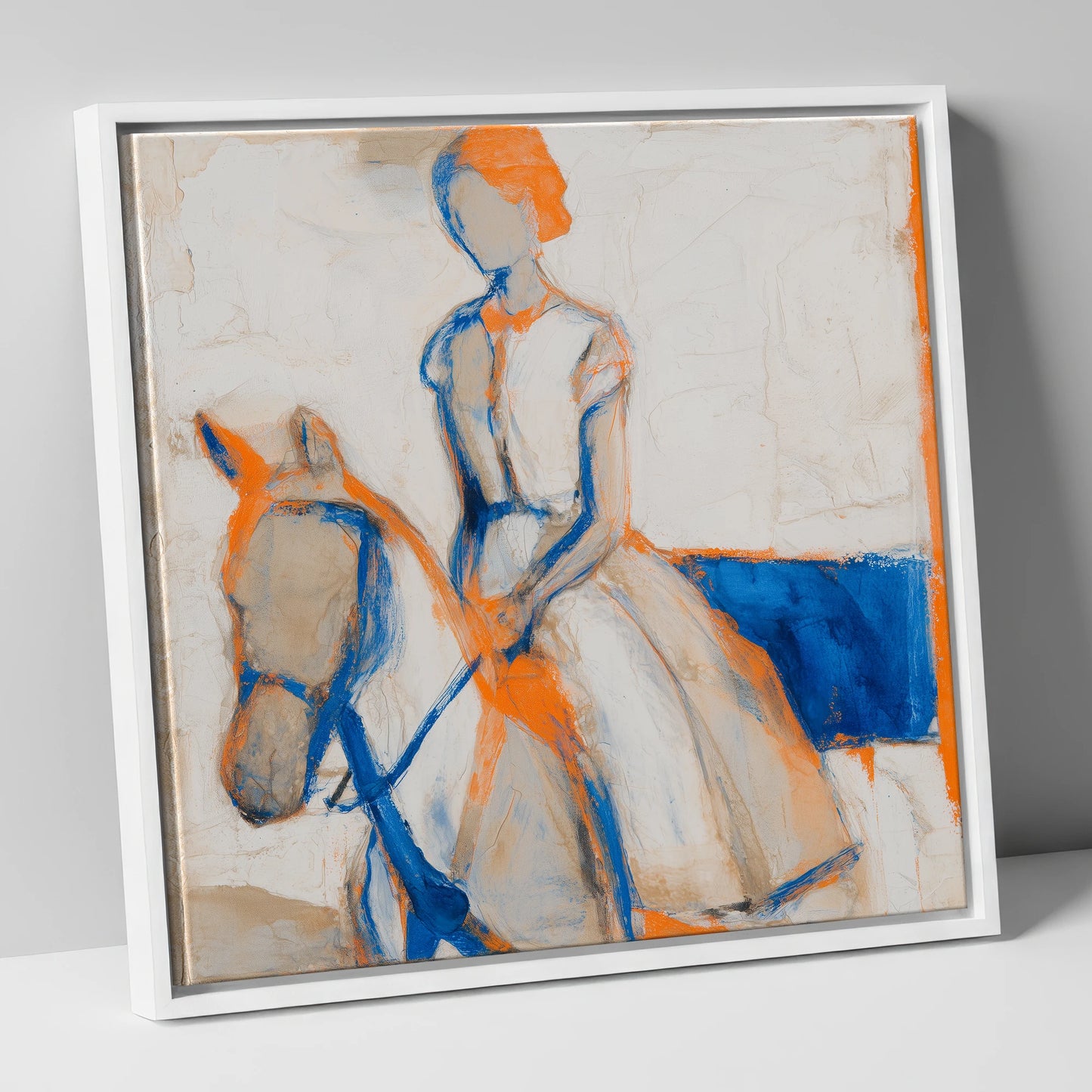 Vivid Connection horse & rider canvas wall art in white frame