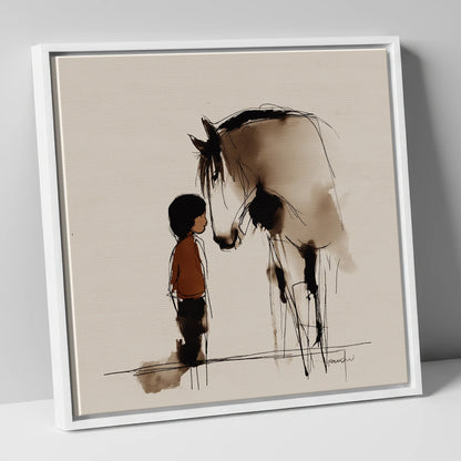 A Quiet Connection horse & rider canvas wall art in white frame