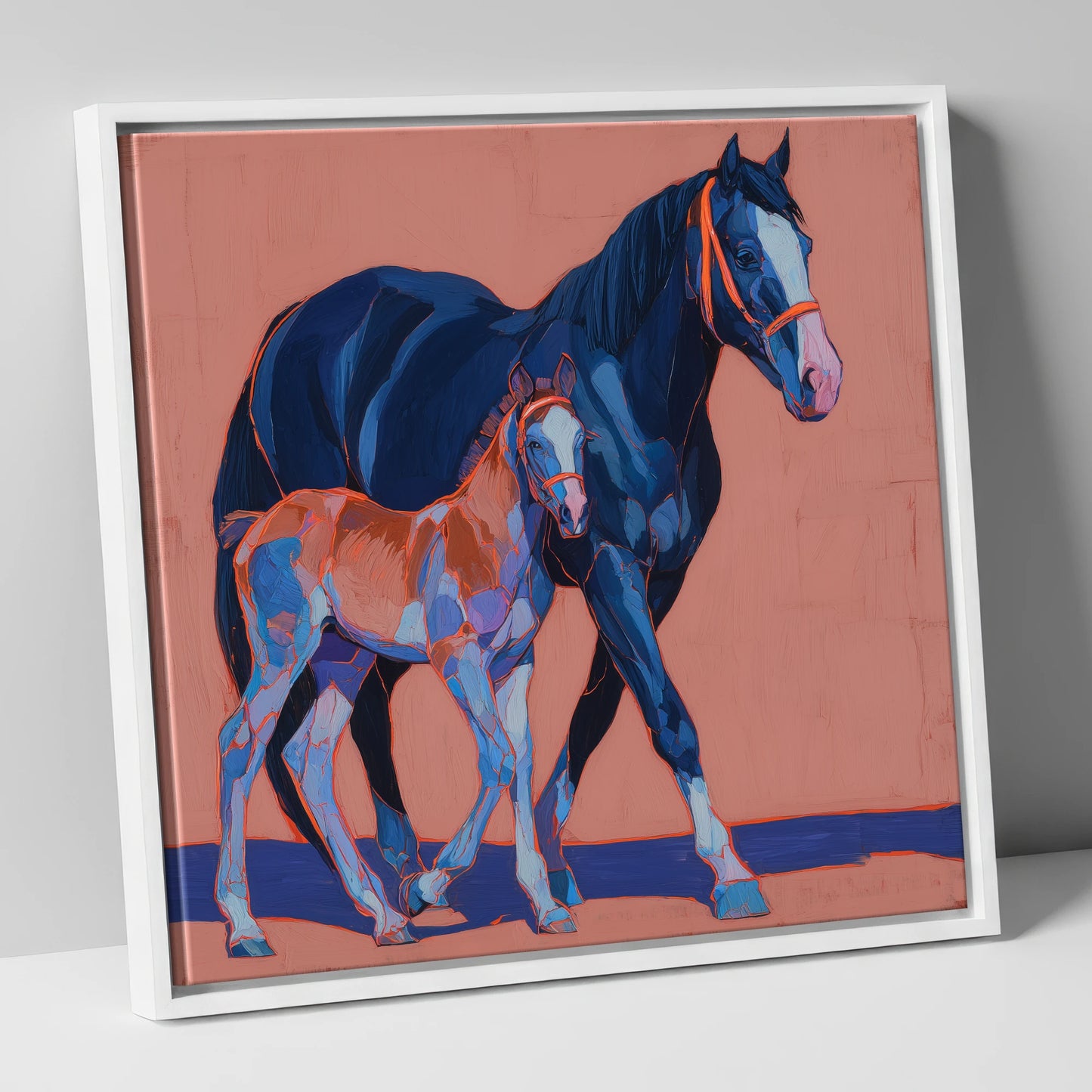 Bold Beginnings mare & foal canvas wall art in white frame