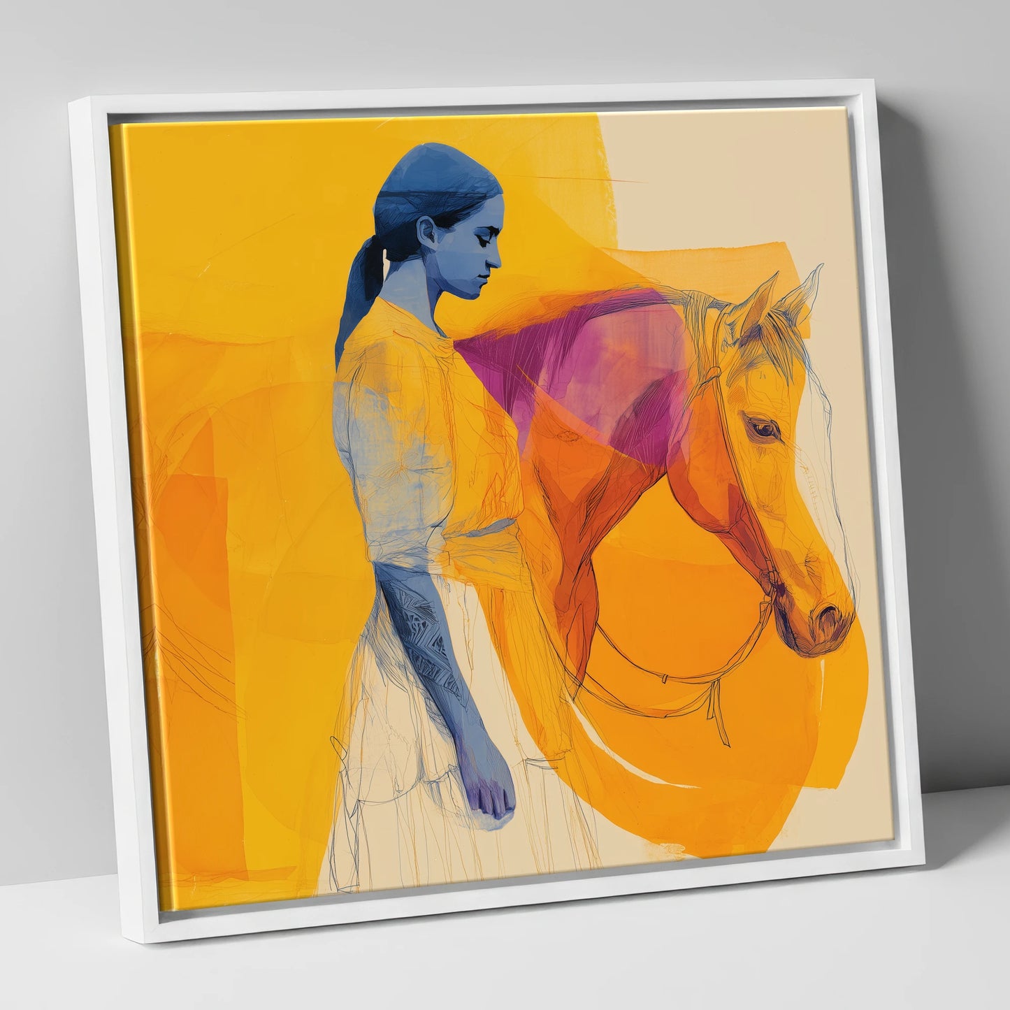 Vivid Bond horse & rider canvas wall art in white frame
