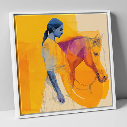 Vivid Bond horse & rider canvas wall art in white frame
