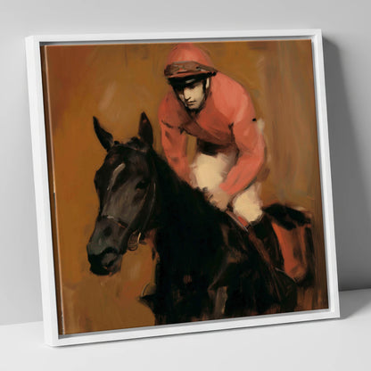 Quiet Anticipation racing horse canvas wall art in white frame