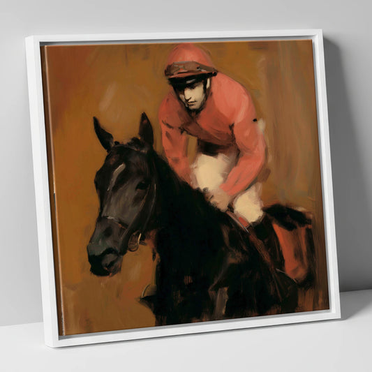 Quiet Anticipation racing horse canvas wall art in white frame