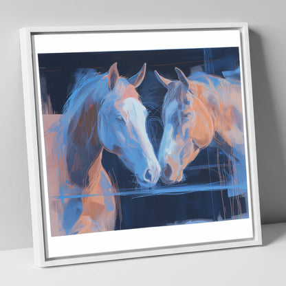 Quiet Communion horse portrait canvas wall art in white frame