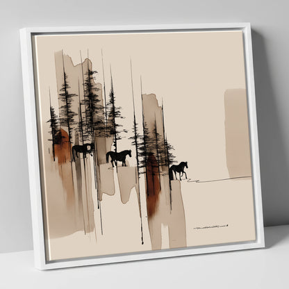 Wandering Through Pines horse landscape canvas wall art in white frame