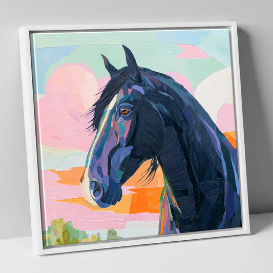 Vivid Midnight Profile horse breed canvas wall art in white frame
