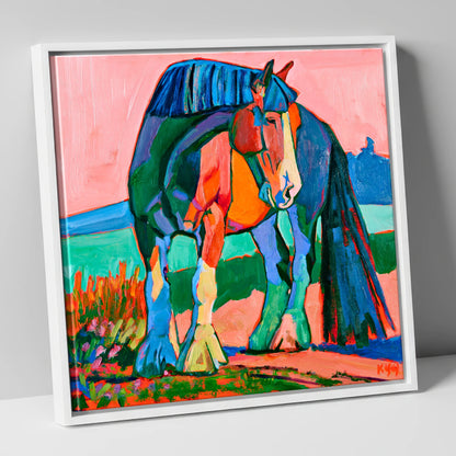 Colourful Shire Horse Portrait horse breed canvas wall art in white frame