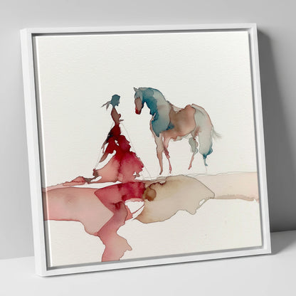 Ethereal Bond horse & rider canvas wall art in white frame