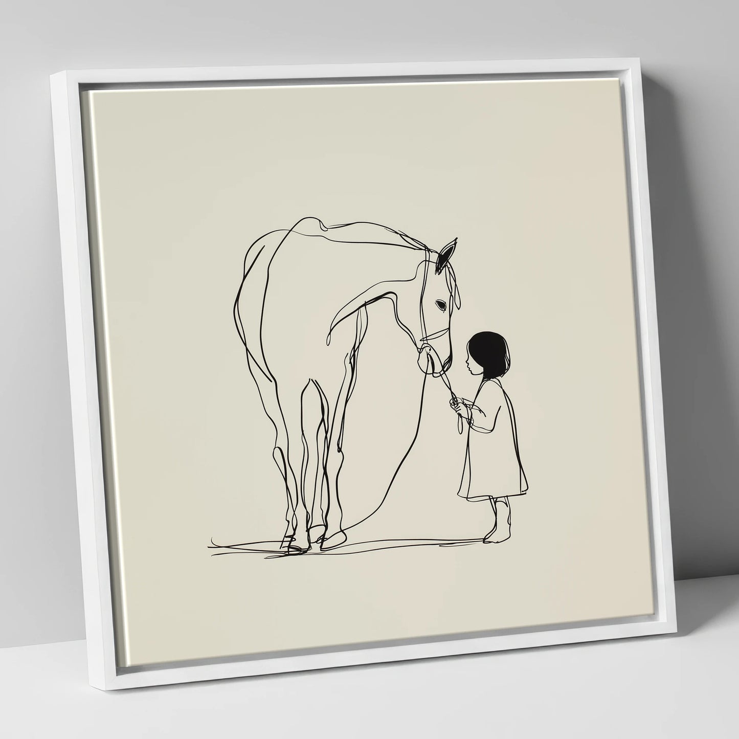 Quiet Trust horse & rider canvas wall art in white frame