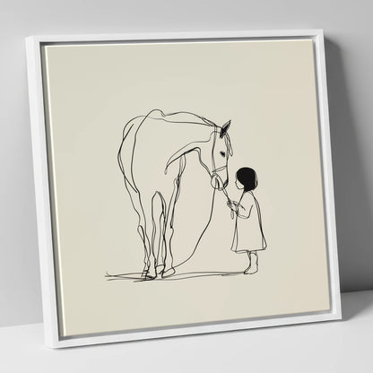 Quiet Trust horse & rider canvas wall art in white frame