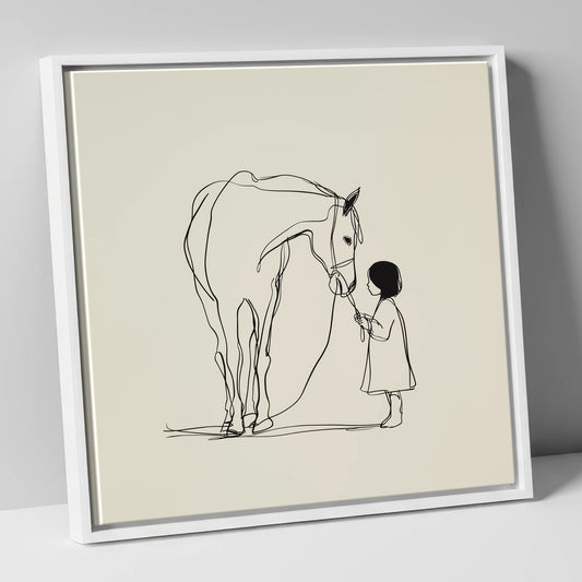 Quiet Trust horse & rider canvas wall art in white frame