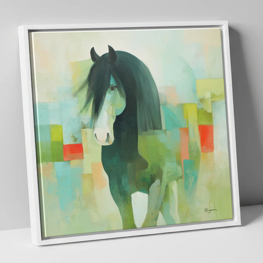 Geometric Equine Harmony horse breed canvas wall art in white frame