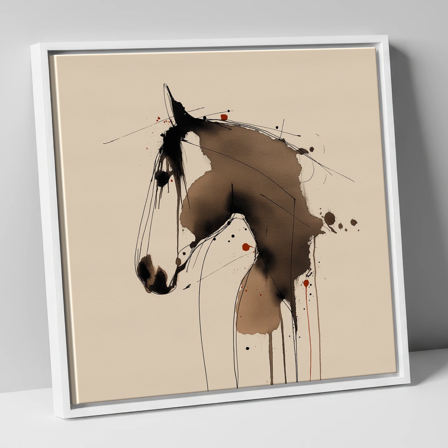 Fluid Sepia Equine Profile horse portrait canvas wall art in white frame