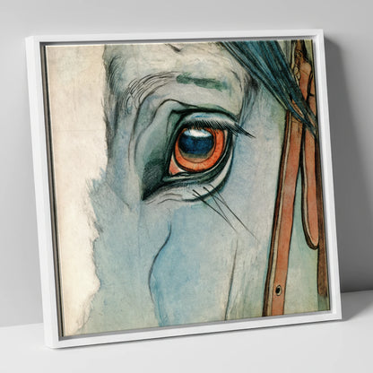 The Amber Gaze horse portrait canvas wall art in white frame