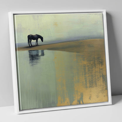 The Gilded Estuary horse landscape canvas wall art in white frame