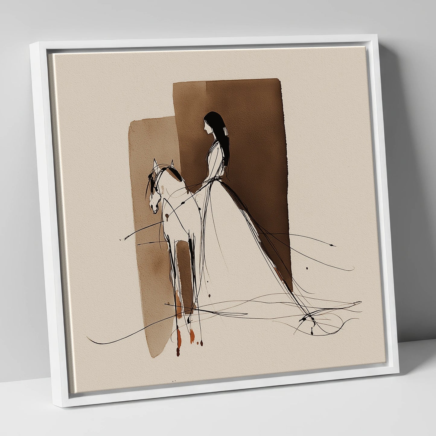 Ethereal Harmony horse & rider canvas wall art in white frame