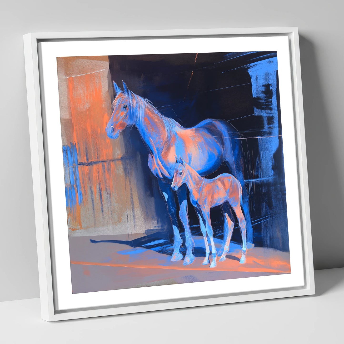 Luminous Mare And Foal mare & foal canvas wall art in white frame