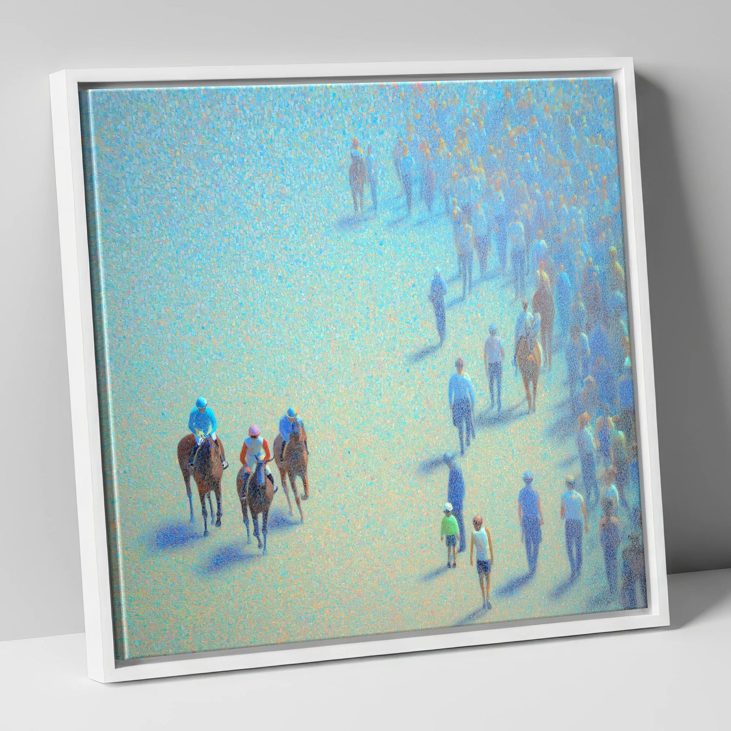 Turquoise Racing Haze racing horse canvas wall art in white frame