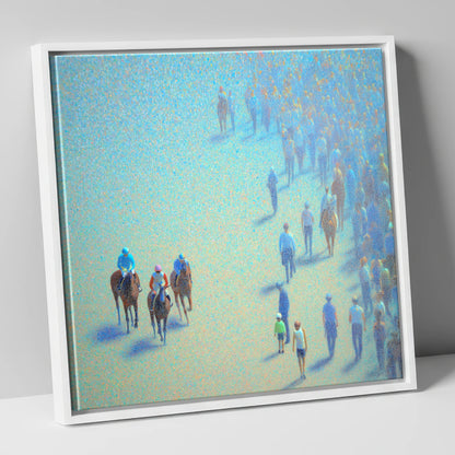 Turquoise Racing Haze racing horse canvas wall art in white frame