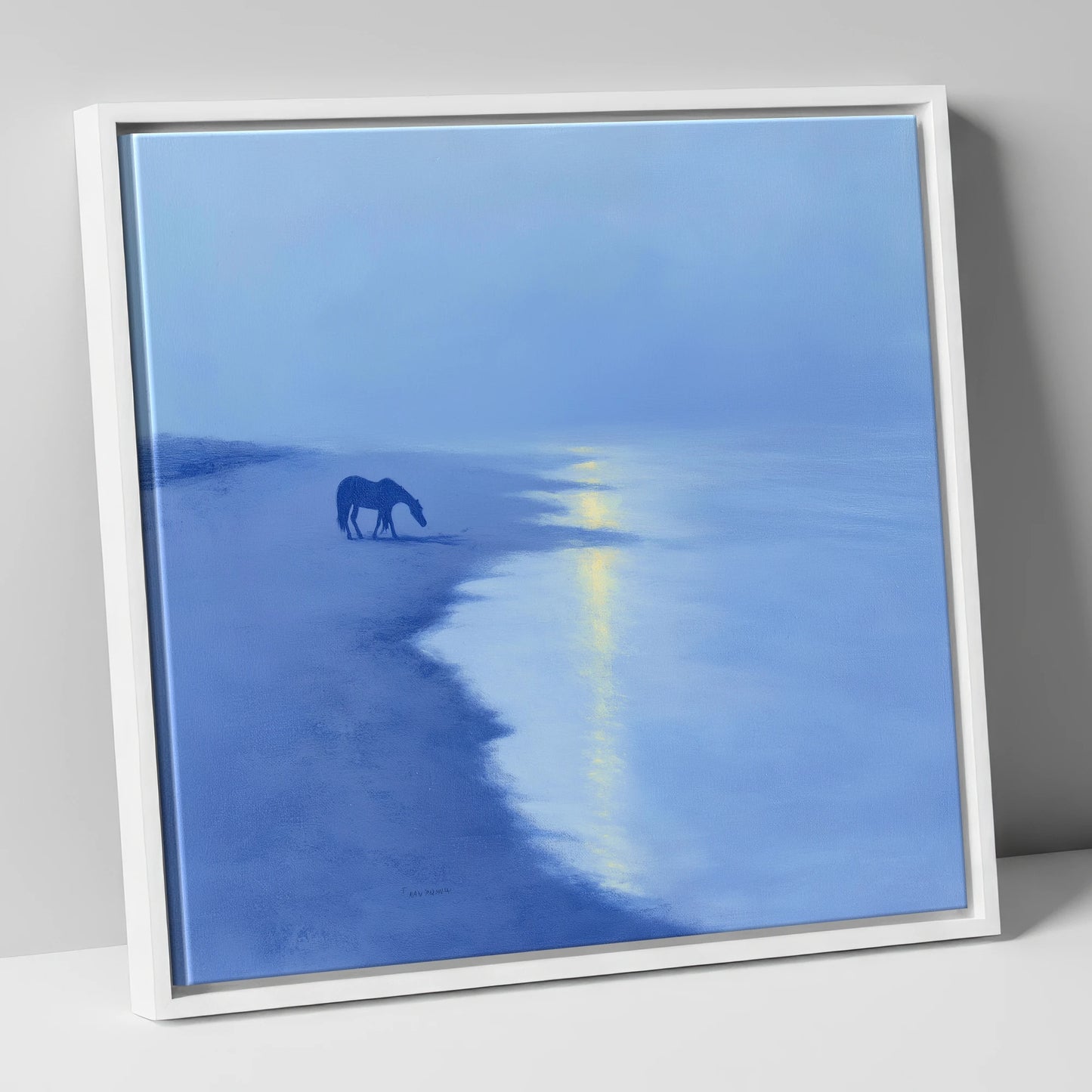 Solitude By The Shore horse landscape canvas wall art in white frame