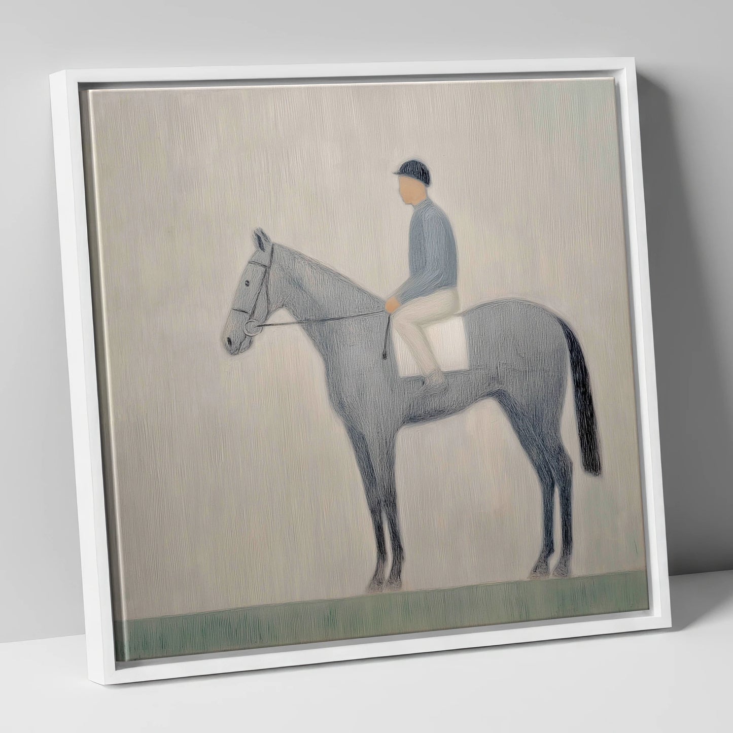The Slate Grey Racer racing horse canvas wall art in white frame
