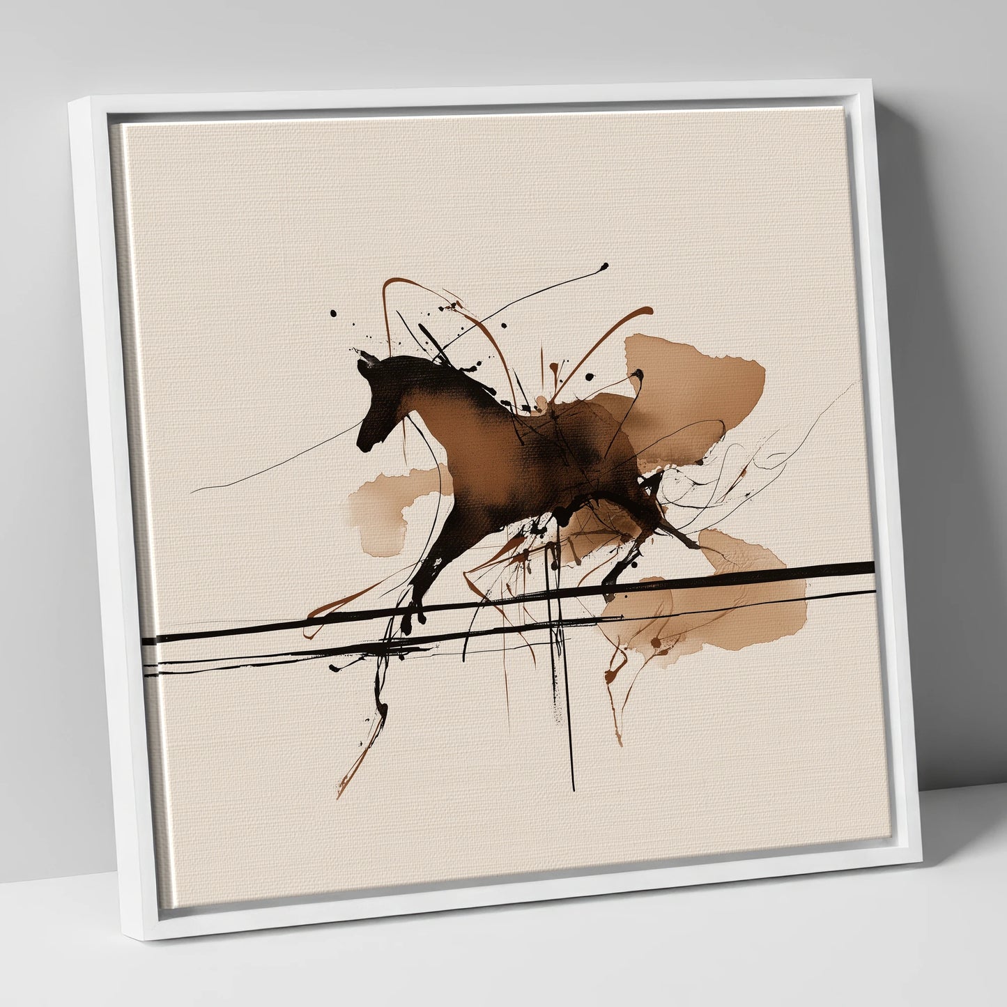 Dynamic Ink Canter horse portrait canvas wall art in white frame