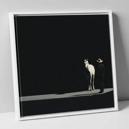 Silent Western Partnership western horse canvas wall art in white frame