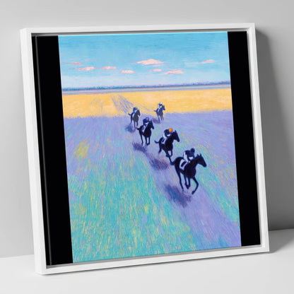 The Morning String racing horse canvas wall art in white frame