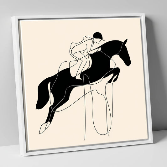 Flight and Form show jumping horse canvas wall art in white frame
