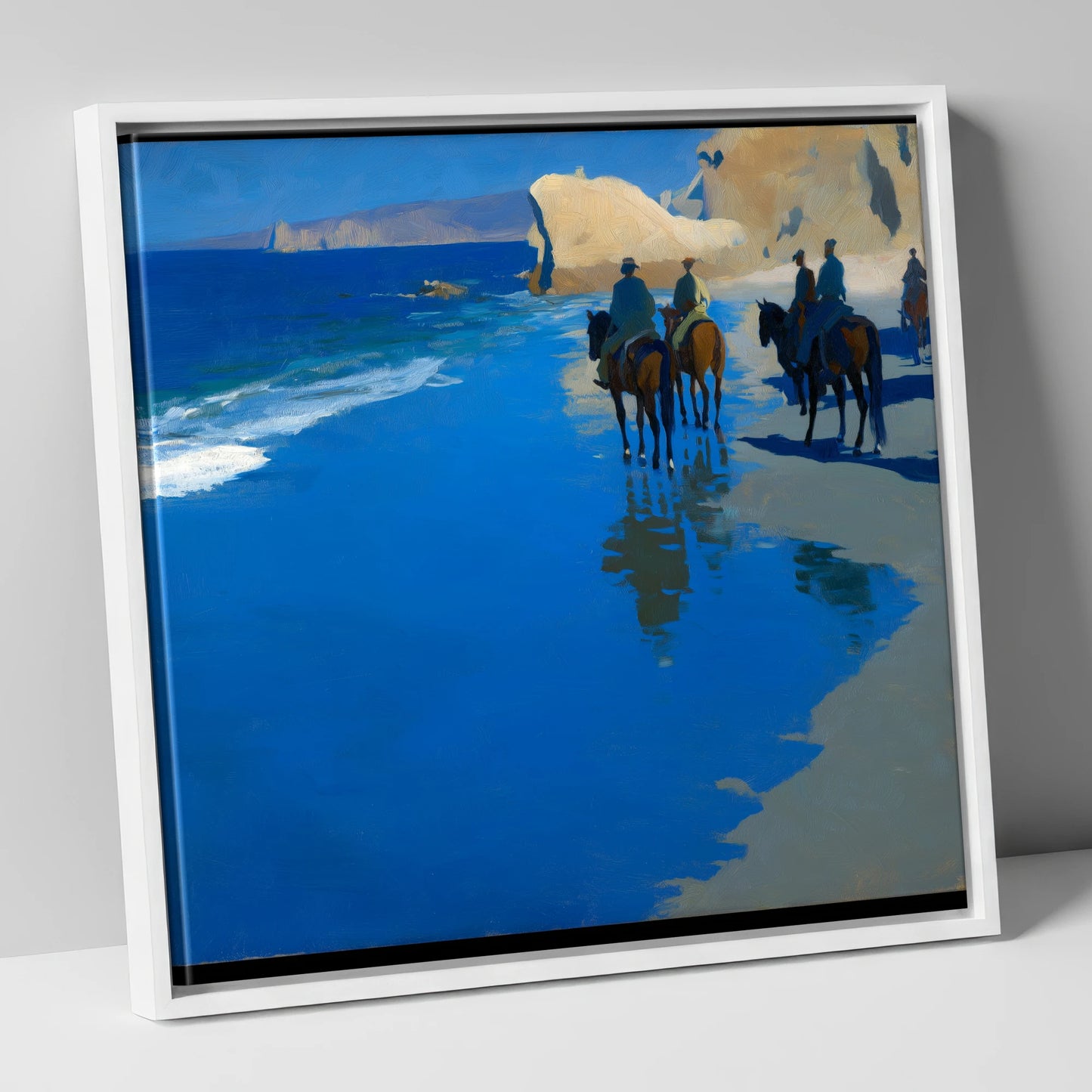 The Azure Shoreline horse landscape canvas wall art in white frame