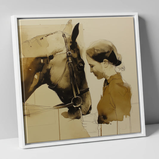 Unspoken Connection horse & rider canvas wall art in white frame