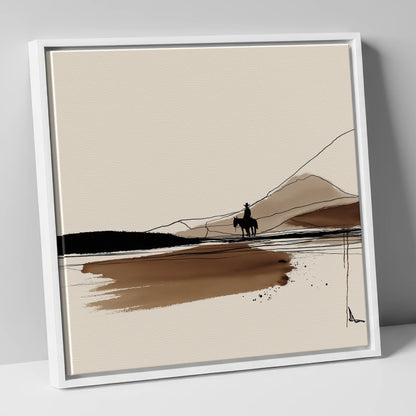 Frontier Silhouette western horse canvas wall art in white frame