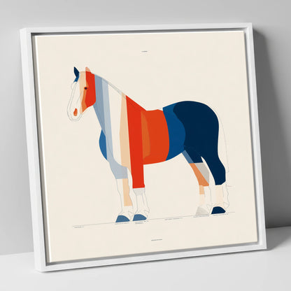 Modernist Equine Silhouette horse breed canvas wall art in white frame
