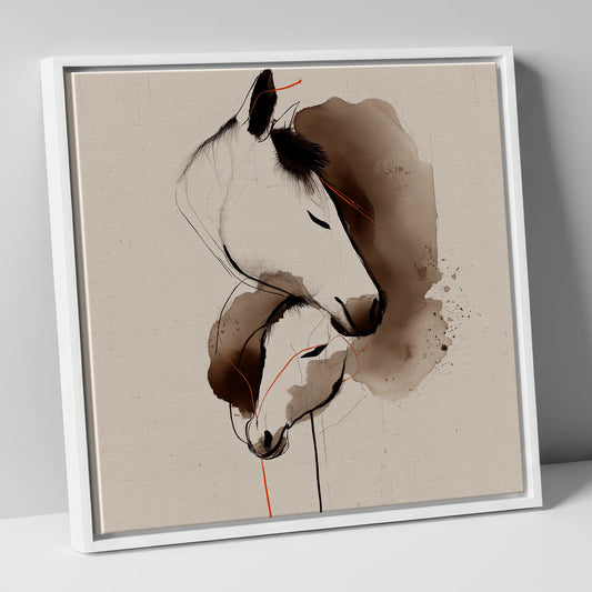 Mare and Foal Red Ink Trails mare & foal canvas wall art in white frame