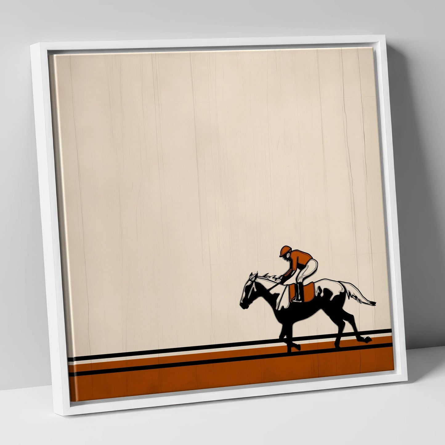 The Final Furlong racing horse canvas wall art in white frame