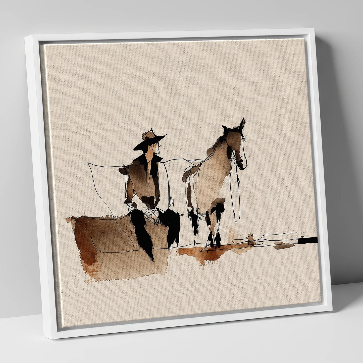 Rest on the Trail western horse canvas wall art in white frame
