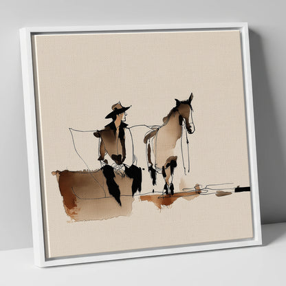 Rest on the Trail western horse canvas wall art in white frame