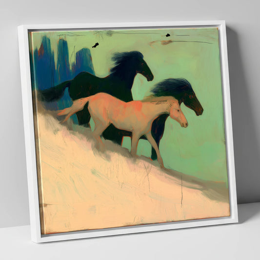 Shadows in the Sage wild horses canvas wall art in white frame