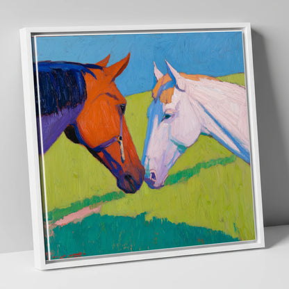 Vivid Equine Greeting horse portrait canvas wall art in white frame