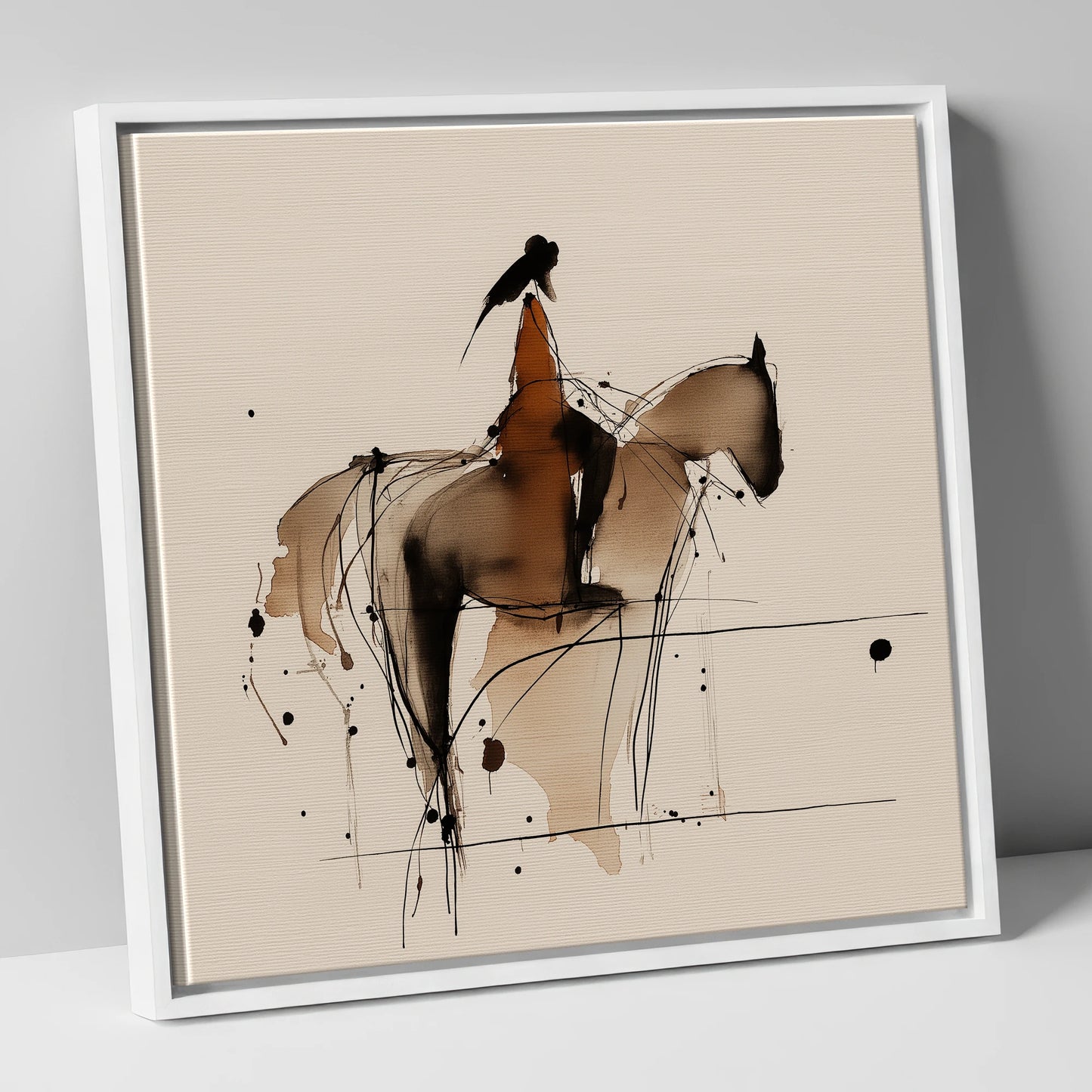The Silent Connection horse & rider canvas wall art in white frame