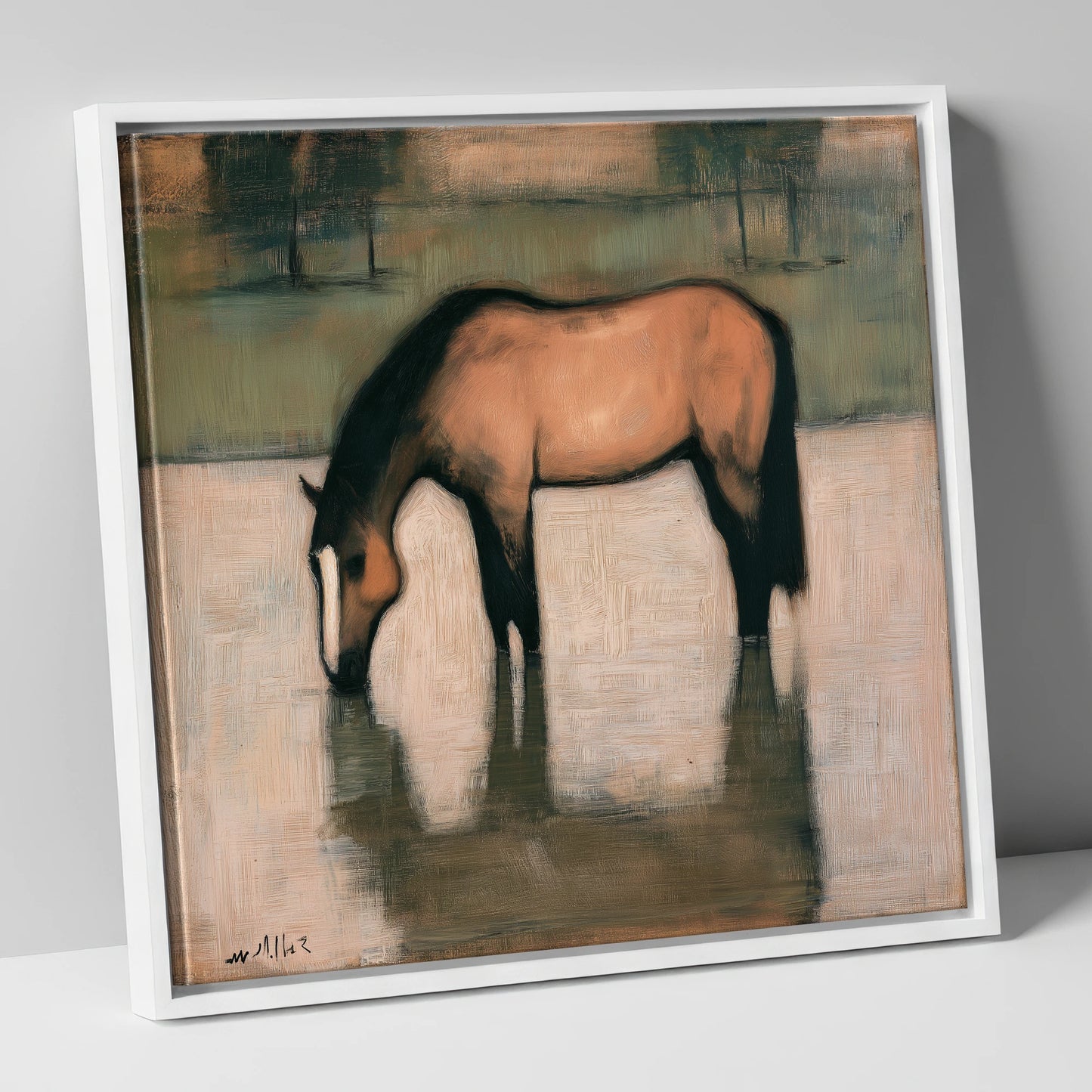 Quiet Reflection horse portrait canvas wall art in white frame