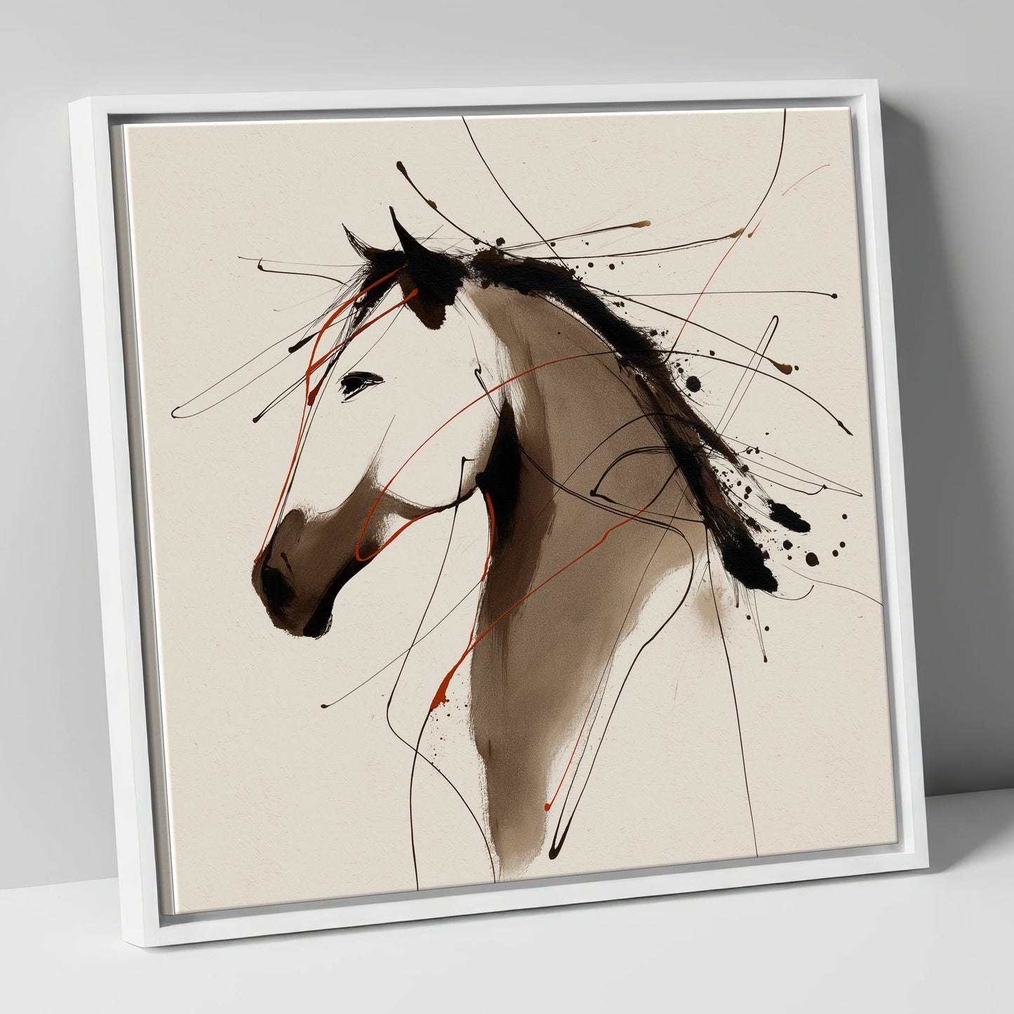 Dynamic Sepia Profile horse portrait canvas wall art in white frame
