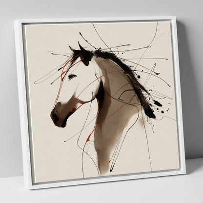 Dynamic Sepia Profile horse portrait canvas wall art in white frame