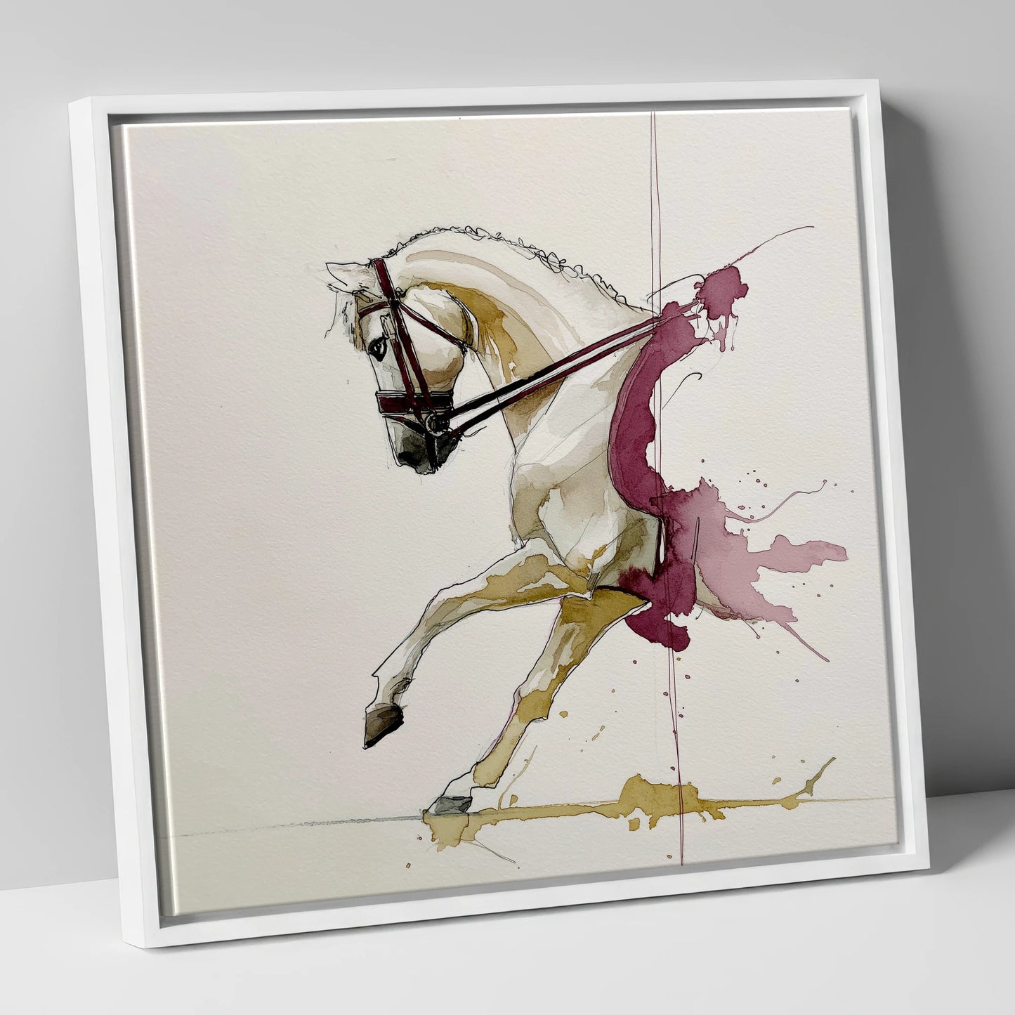 Moment of Collection dressage horse canvas wall art in white frame