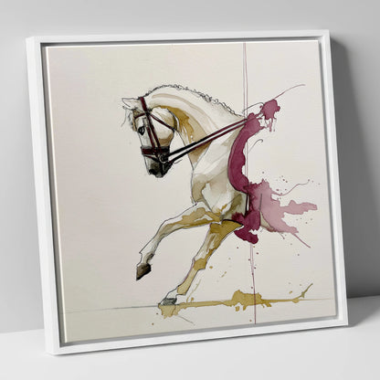 Moment of Collection dressage horse canvas wall art in white frame